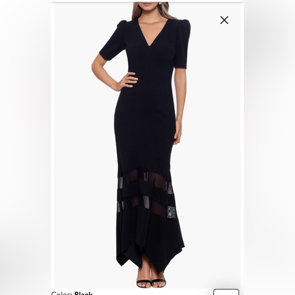 Xscape V-Neck Scuba Gown black Elegant Formal Minimalist Classic Glam 14W  NWT